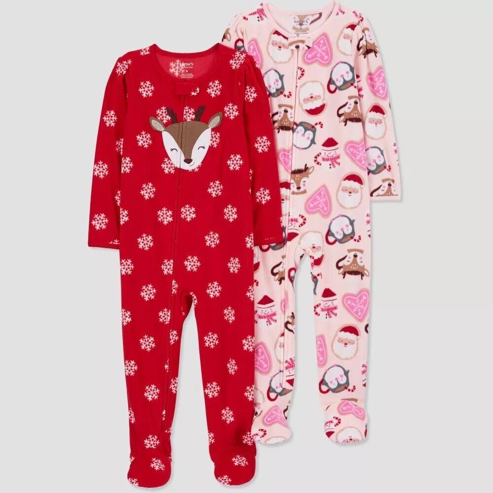 2 Piece Carters Pajamas Just One You Footed Christmas Fleece 12 Months New